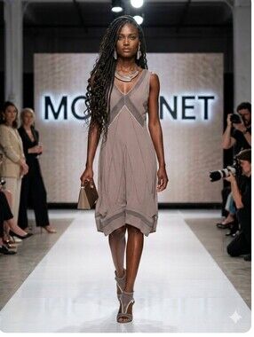 Soft Taupe V-Neck Mesh-Trim Slip Dress